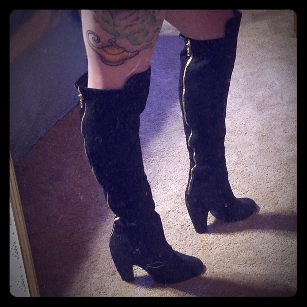 Suede black just over the knee boots